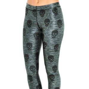 Terez Green Skull Print Performance Full Length Leggings Women’s Size S
